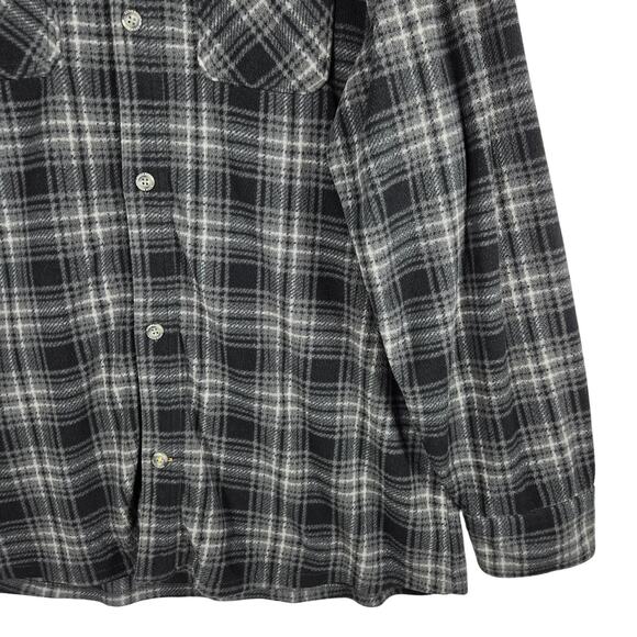 Eddie Bauer Fleece Shirt Jacket Men’s TXL Tall Gray Black Plaid Button Front - Picture 6 of 12
